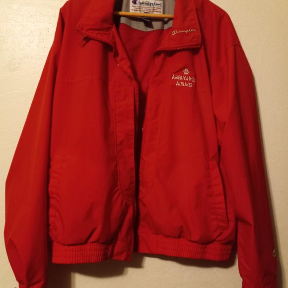 Vintage America West Airlines Full Zip Windbreaker Bold Red & Gray EUC Men's XL - Picture 3 of 13